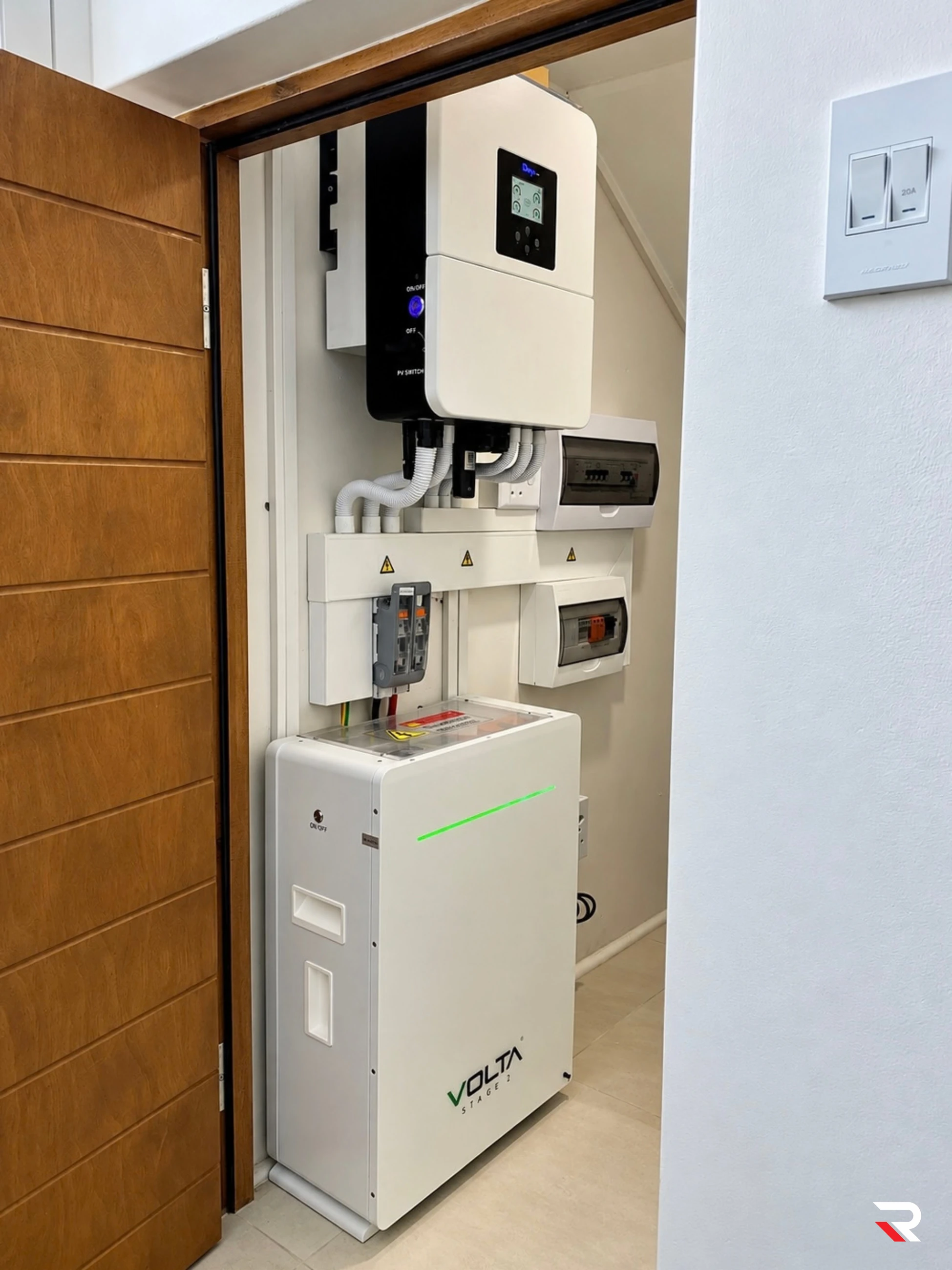 Completed solar inverter and home battery backup installation