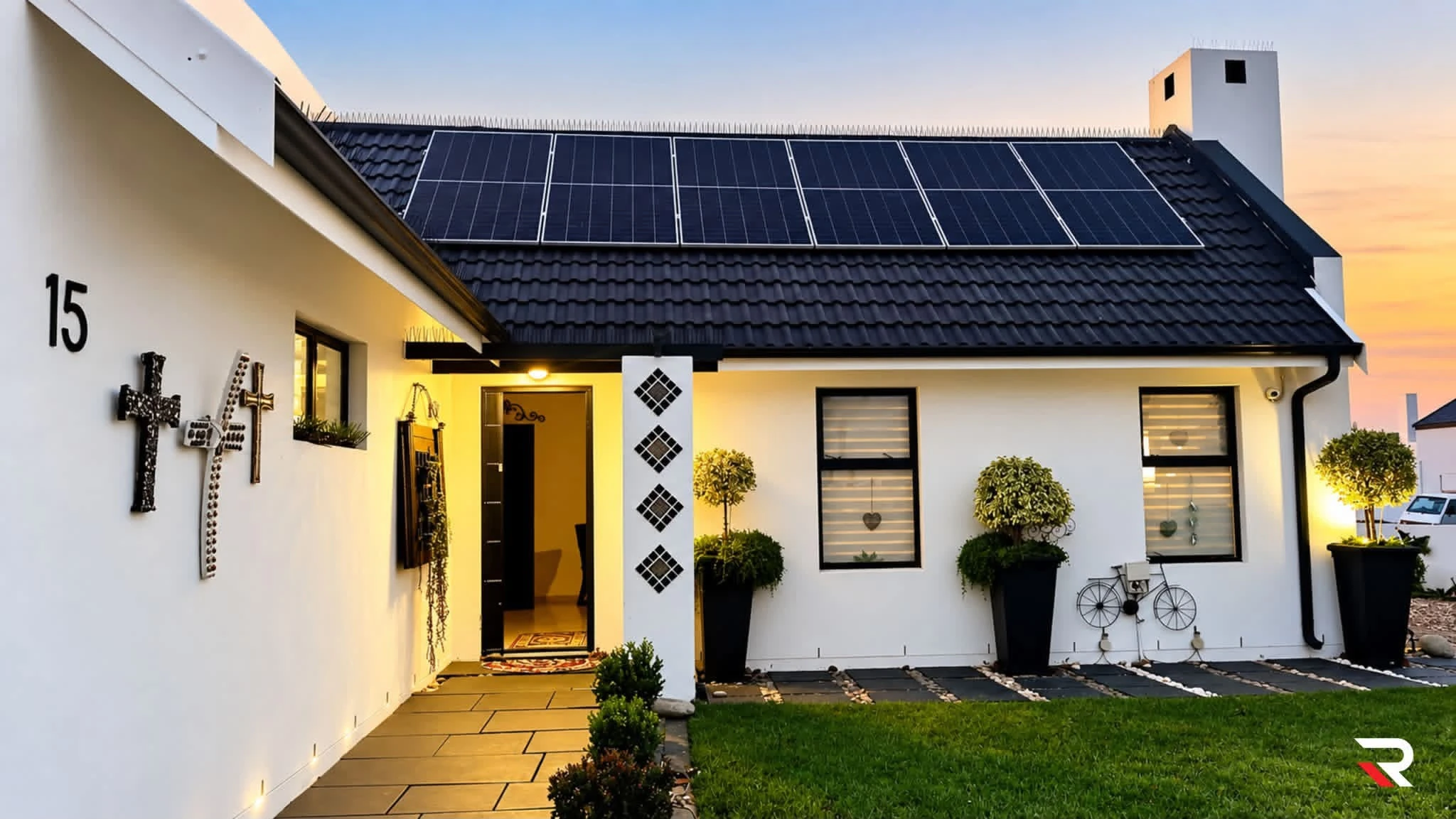 Solar panels on a completed Cape-style residential roof