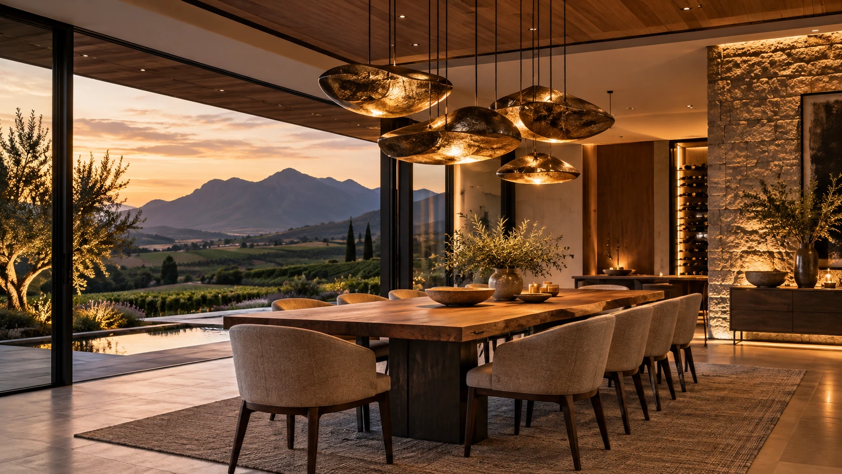 Illustrative architectural lighting concept in a Winelands dining room